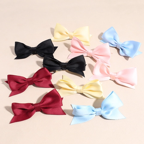 Koreaanse Zoete Satijn Strik Haarclips Voor Vrouwen Handgemaakt Elegant Lint Snavelclips Haar Accessoires