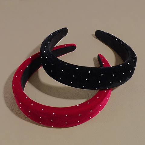 Serre-tête en Velours Rembourré Vintage avec Strass pour Femmes Style Coréen Bandeau Épaissi Accessoires de Cheveux
