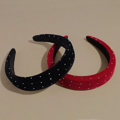 Serre-tête en Velours Rembourré Vintage avec Strass pour Femmes Style Coréen Bandeau Épaissi Accessoires de Cheveux