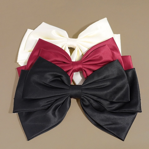 Elegant Satin Oversized Bow Hair Clip For Women Sweet Solid Color Large Spring Clip French Style Handmade Hair Accessory