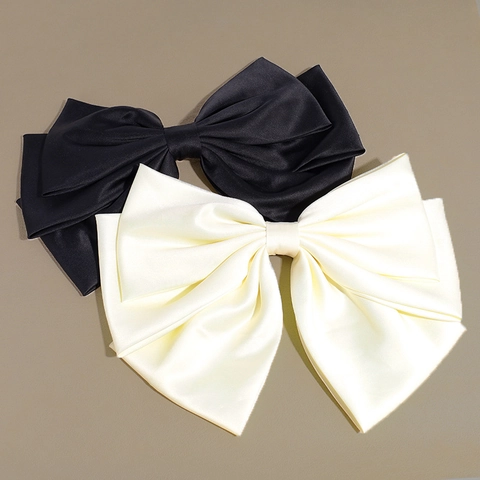 Elegant Satin Oversized Bow Hair Clip For Women Sweet Solid Color Large Spring Clip French Style Handmade Hair Accessory
