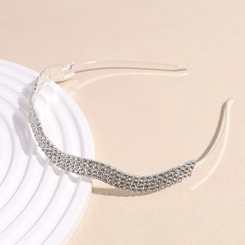 Elegante Cerchietto ad Onde con File di Strass Argento per Donna in Lega di Zinco Accessori Capelli Sposa Matrimonio