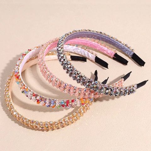 Baroque Luxury Rhinestone Crystal Beaded Hairband Slim Sponge Headband Fashion Handmade Hair Accessories For Women Party Jewelry