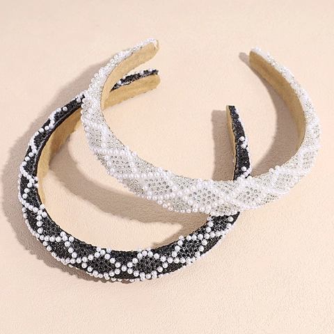 Cerchietto di Lusso con Künstliche Perle e Strass Elegante Fresco e Dolce Donna Fascia Larga per Capelli per Matrimonio Festa Quotidiano