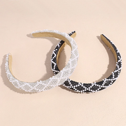 Cerchietto di Lusso con Künstliche Perle e Strass Elegante Fresco e Dolce Donna Fascia Larga per Capelli per Matrimonio Festa Quotidiano