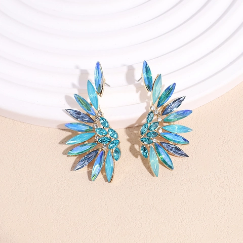 Orecchini ad Ala in Lega con Strass Blu e Perno in Argento Sterling 925 Gioielli Bohemian Esagerati per Donna