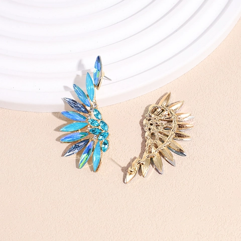 Orecchini ad Ala in Lega con Strass Blu e Perno in Argento Sterling 925 Gioielli Bohemian Esagerati per Donna