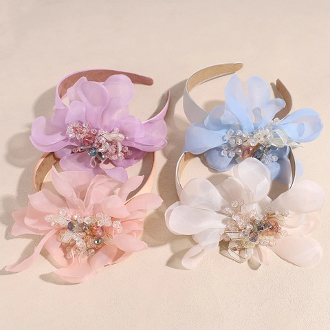 Cerchietto a Fiori in Chiffon Fatto a Mano Con Perline di Cristallo Elegante Fascia in Raso per Matrimonio Donna