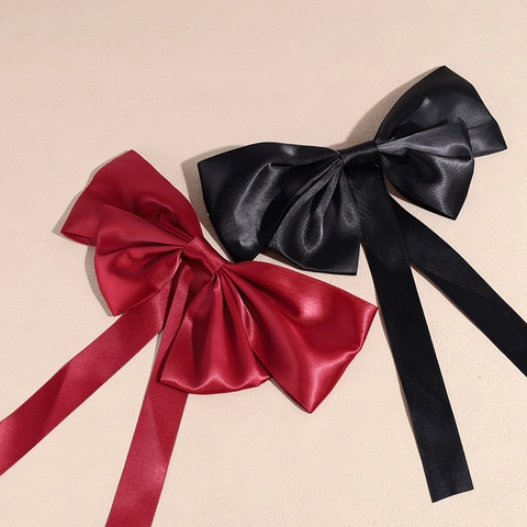 Oversize Satin Schleife Haarspange Für Damen Elegant Stoff Schleife Haarnadel Mit Langem Band Federclip Kopfschmuck