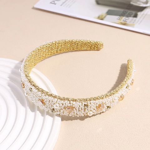 Cerchietto Largo in Stile Francese con Perle Artificiali e Strass Cielo Stellato Cristallo Cerchietto Vintage Coreano Donna Gioielli