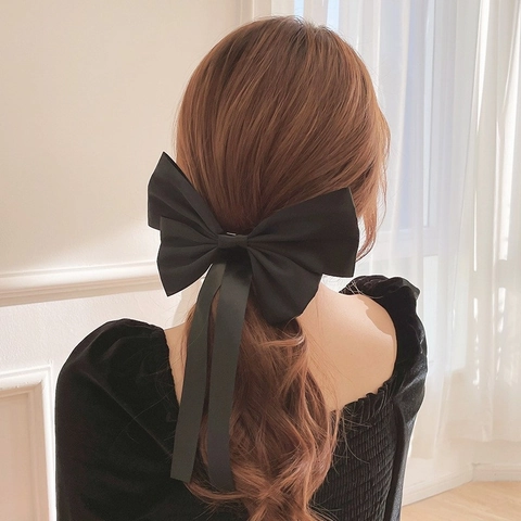Oversize Satin Schleife Haarspange Für Damen Elegant Stoff Schleife Haarnadel Mit Langem Band Federclip Kopfschmuck