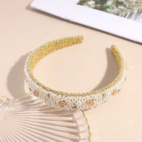 Cerchietto Largo in Stile Francese con Perle Artificiali e Strass Cielo Stellato Cristallo Cerchietto Vintage Coreano Donna Gioielli