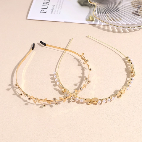 Cerchietto per Capelli in Stile Coreano in Lega con Perle Artificiali e Strass Dolce Farfalla Foglia Antiscivolo Accessori per Capelli Donna