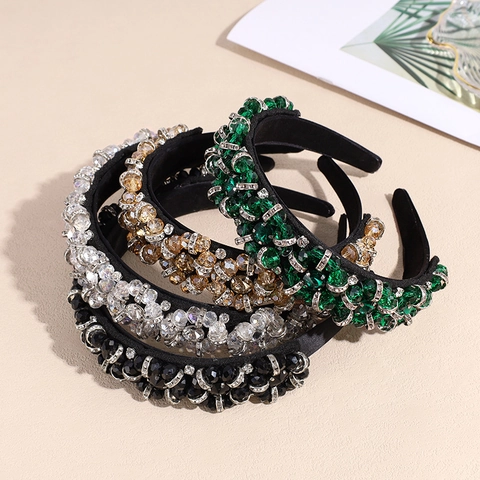 Baroque Padded Rhinestone Headband For Women Retro Wide Floral Crystal Beaded Hairband Luxury Alloy Fabric Wedding Party Hair Accessories