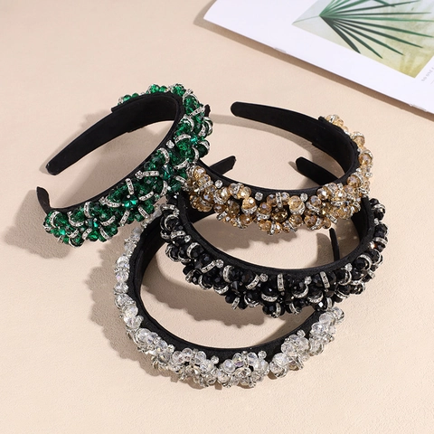 Baroque Padded Rhinestone Headband For Women Retro Wide Floral Crystal Beaded Hairband Luxury Alloy Fabric Wedding Party Hair Accessories