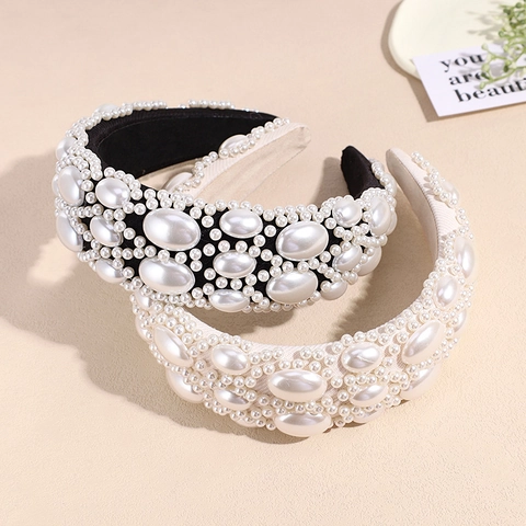 Cerchietto con Perle Barocco Imbottito per Donna Elegante a Banda Larga Fatto a Mano in Perle Artificiali Accessori Sposa