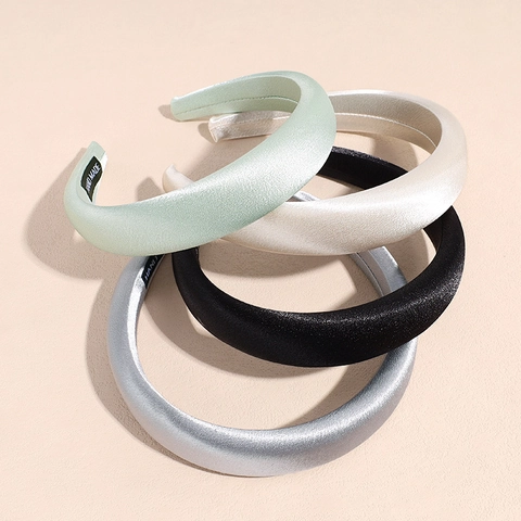 Diadema Acolchada de Satén de Color Sólido para Mujer Esponja Engrosada Aro para el Cabello Voluminizador Borde Ancho Accesorios