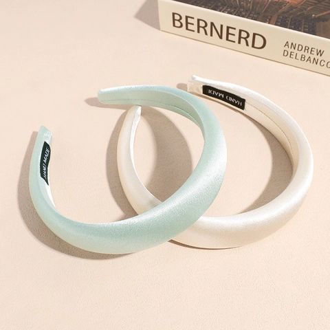 Diadema Acolchada de Satén de Color Sólido para Mujer Esponja Engrosada Aro para el Cabello Voluminizador Borde Ancho Accesorios
