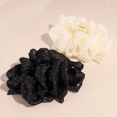 Handgemaakte Stof Mesh Strik Haarklem Voor Dames Grote Strass Glimmende Haarspeld Elegante Bloem Haaraccessoires