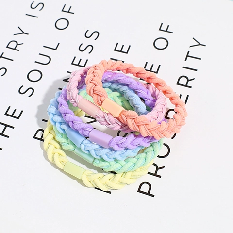 Korean Style Braided Hair Ties High Elastic Macaron Color Ponytail Holder For Women Girls Simple Fabric Woven Hair Rope Scrunchie