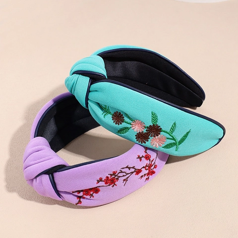 Cerchietto per Capelli in Tessuto Ricamato Annodato Stile Coreano Per Donna Tinta Unita Floreale Accessorio Vintage