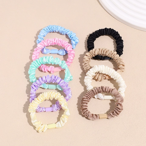 Coletero Elegante De Satén Plisado Diadema Fruncida Color Sólido Alta Elasticidad Lazo Para El Cabello Con Hebilla De Plástico