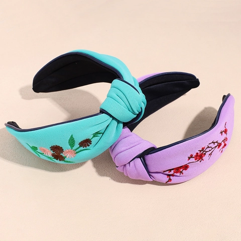 Cerchietto per Capelli in Tessuto Ricamato Annodato Stile Coreano Per Donna Tinta Unita Floreale Accessorio Vintage