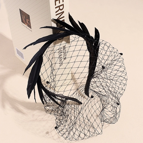 Vintage Französisch Feder Netzschleier Haarreif Mit Künstliche Perle Elegant Brautschmuck Für Hochzeit Party Bankett Damen