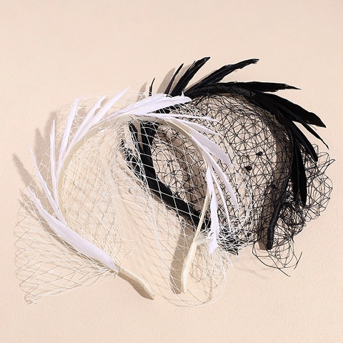 Vintage Französisch Feder Netzschleier Haarreif Mit Künstliche Perle Elegant Brautschmuck Für Hochzeit Party Bankett Damen
