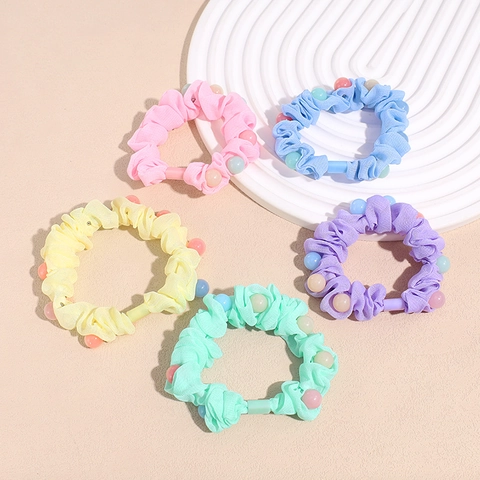 Chouchous en Tissu Doux Style Coréen pour Femmes Filles Décoration de Perles Colorées Élastique Fait à la Main