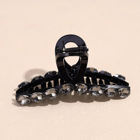 Elegant Black Large Hair Claw Clip With Shiny Rhinestone Plastic Shark Clip For Thick Hair Fashion Hair Accessories For Women
