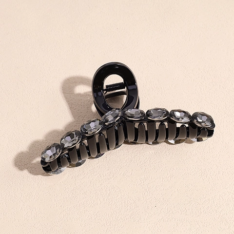 Elegant Black Large Hair Claw Clip With Shiny Rhinestone Plastic Shark Clip For Thick Hair Fashion Hair Accessories For Women