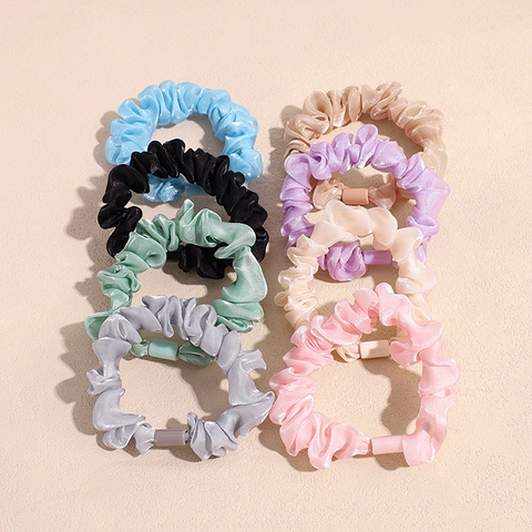 Elegant Satin Pleated Scrunchies Sweet Candy Color Elastic Hair Bands For Women Girls Decorative Ponytail Holder Hair Ties