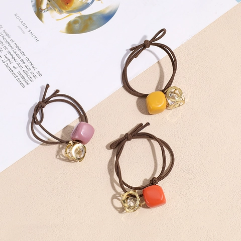 Elastico per Capelli Retrò con Perline in Resina Geometrica per Donna Gabbia Dorata Pendente in Cristallo Accessori per Capelli