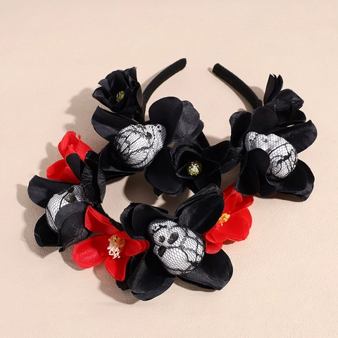 Cerchietto per Capelli con Teschio e Fiori di Halloween Gotico Scuro Scheletro Floreale per Feste Cosplay Donna Accessori