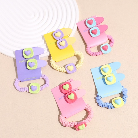Kinderen Schattige Macaron Hart Haarspelden Scrunchie Zoete Hars Vierkante Haarspelden Elastische Haarband Voor Meisjes Vrouwen