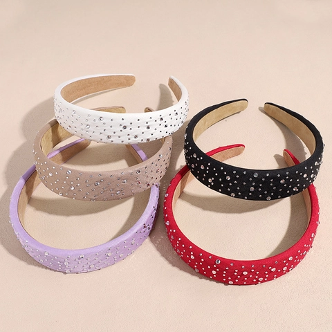 Cerchietto Imbottito con Strass Barocco da Donna Elegante Fascia per Capelli in Tessuto e Spugna Larga Semplice Stile Coreano per Feste e Quotidiano