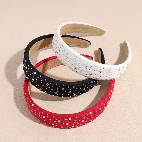 Cerchietto Imbottito con Strass Barocco da Donna Elegante Fascia per Capelli in Tessuto e Spugna Larga Semplice Stile Coreano per Feste e Quotidiano
