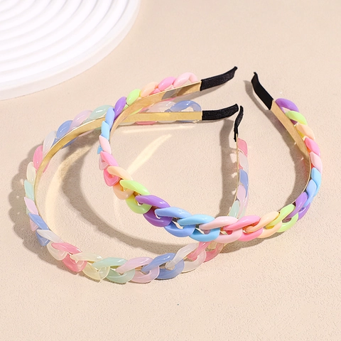 Colorful Macaron Acrylic Chain Headband For Women Elegant Gold Metal Frame Candy Color Resin Hair Band Fashion Hair Accessories