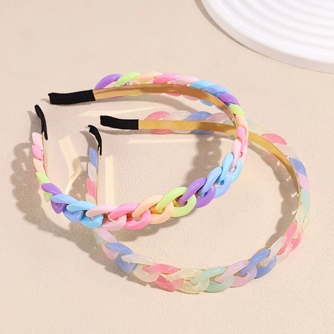 Colorful Macaron Acrylic Chain Headband For Women Elegant Gold Metal Frame Candy Color Resin Hair Band Fashion Hair Accessories