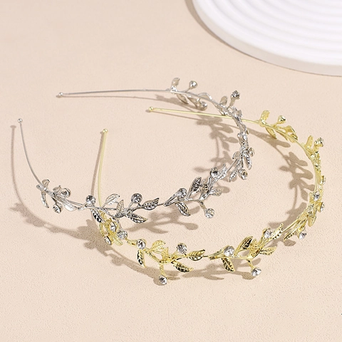 Elegant Baroque Alloy Rhinestone Leaf Headband Royal Court Style Metal Flower Hair Hoop For Wedding Party Women Accessory