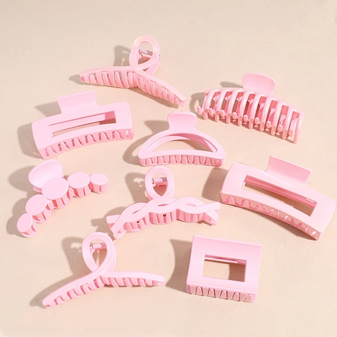 Matte Pink Large Hair Claw Clip Geometric Square Round Twist Design Non-Slip Hair Accessory For Women Girls Thick Hair