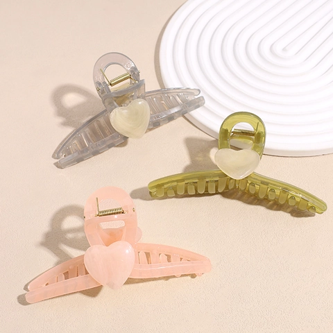 Large Translucent Heart Hair Claw Clip Resin Marble Pattern Hair Grip For Women Thick Hair Accessories Everyday Headwear