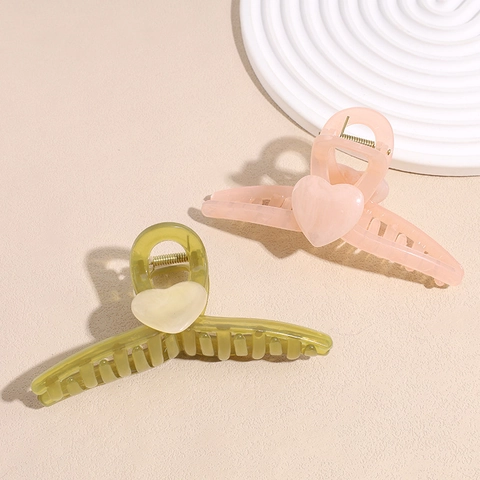 Large Translucent Heart Hair Claw Clip Resin Marble Pattern Hair Grip For Women Thick Hair Accessories Everyday Headwear