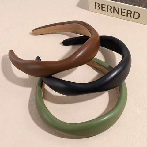 Elegant Vintage Padded Faux Leather Headband For Women Lychee Texture PU Leather Hair Band Retro Fashion Hair Accessories