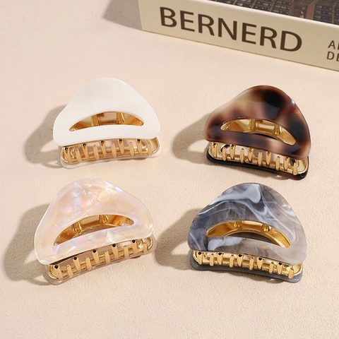 French Vintage Acetate Alloy Hair Claw Clip For Women High End Mermaid Beige Gray Amber Marble Pattern Shark Clip Accessory