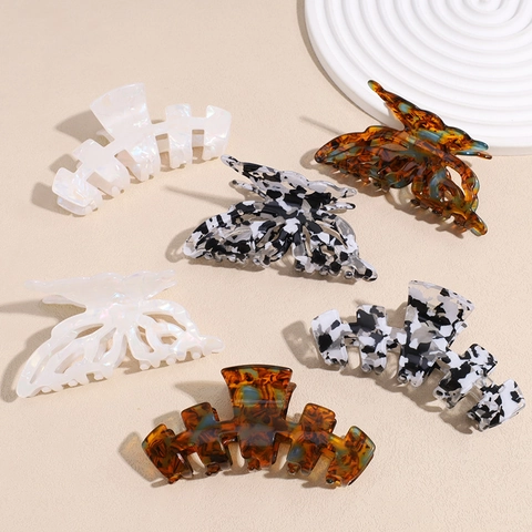 Elegantes Pinzas para el Cabello de Mariposa Grandes de Estilo Francés Pinzas de Tiburón Geométricas de Mármol Carey Accesorios para Mujer