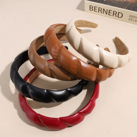 Women Retro Padded Braided PU Leather Headband Wide Twisted Hair Hoop For Girls Fashion Solid Color Hair Accessories