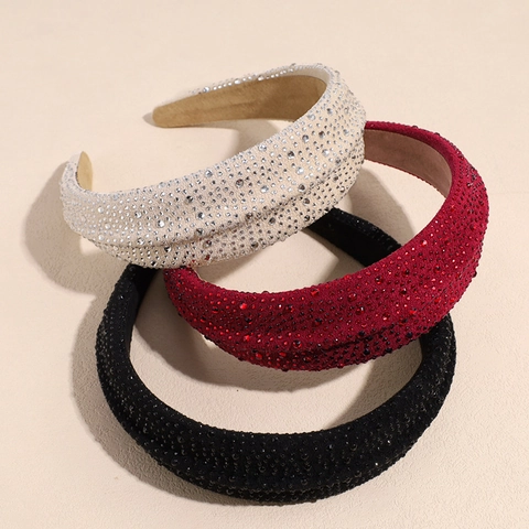 Cerchietto Imbottito Largo con Strass Vintage per Donna Cerchio per Capelli alla Moda Fatto a Mano Accessorio per Capelli Brillante