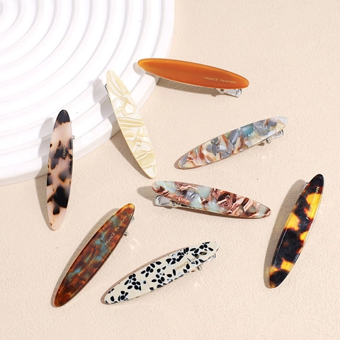 French Vintage Acetate Hair Clip Tortoiseshell Marble Pattern Handmade Duckbill Hairpin Minimalist Hair Accessories For Women